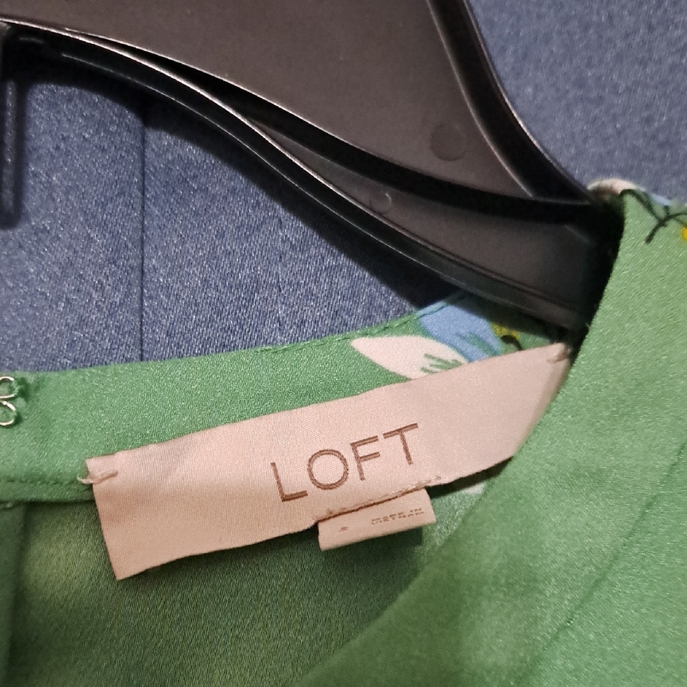 LOFT Vibrant Green Top with Floral Midi - Picture 2 of 5